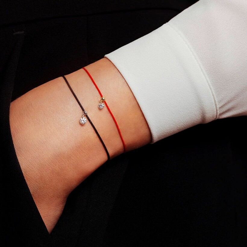 La Brune & La Blonde BB red cord bracelet, rose gold and 0.10ct diamond