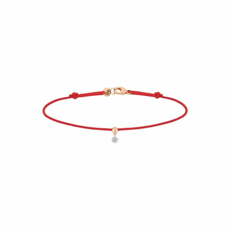 Bracelet sur cordon La Brune & La Blonde BB rouge en or rose et diamant de 0.10ct