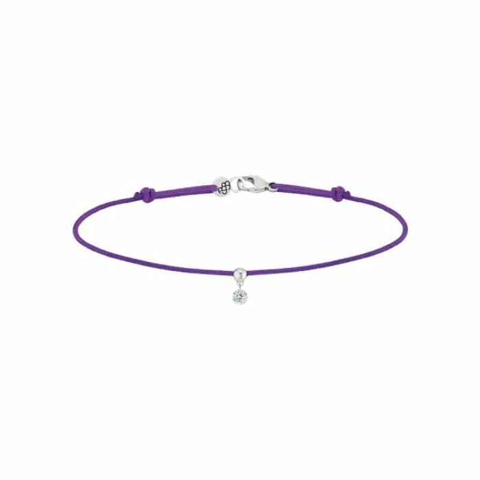 Bracelet sur cordon La Brune & La Blonde BB violet en or blanc et diamant de 0.07ct