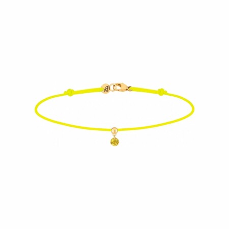 Bracelet La Brune & La Blonde BB en or jaune, cordon en tissu jaune et saphir jaune 0.15ct