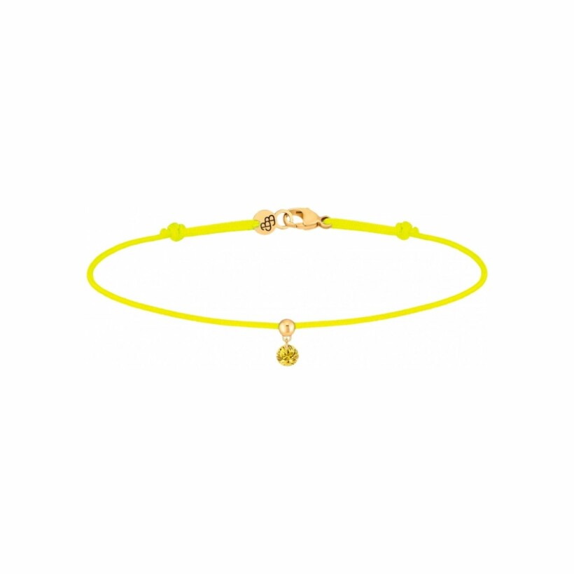 Bracelet La Brune & La Blonde BB en or jaune, cordon en tissu jaune et saphir jaune 0.15ct