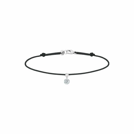 Bracelet sur cordon La Brune & La Blonde BB noir en or blanc et diamant 0.15ct