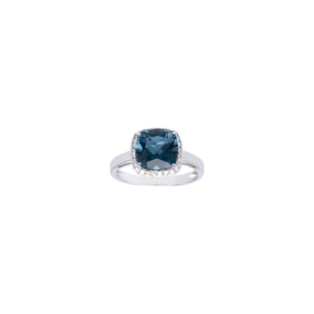 Bague Gringoire Joaillerie en or blanc, topaze bleu London et diamants