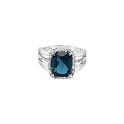 Bague H.Gringoire Intemporelles en or jaune, topaze bleue London et diamants