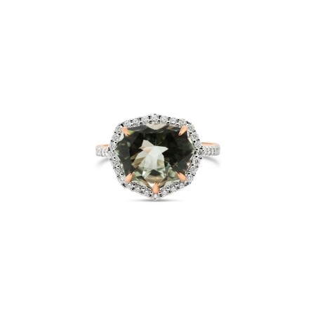 Bague Gringoire joaillerie en or rose, quartz vert et diamants