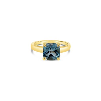 Bague Gringoire joaillerie en or jaune et topaze bleue