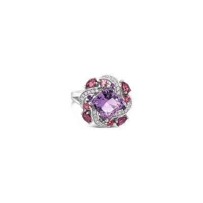 Bague Gringoire Joaillerie  constellation en or blanc, rhodolites, améthystes, tourmaline et diamants