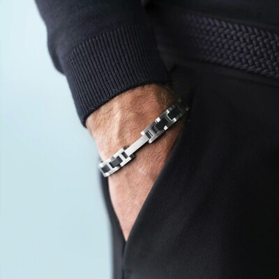 Bracelet Herbelin Cap Camarat en acier brossé et céramique noire sablée