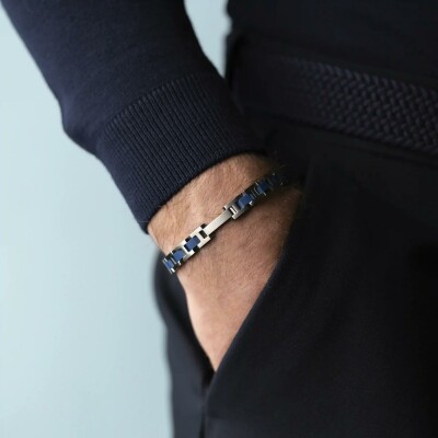 Bracelet Herbelin Cap Camarat en acier brossé et céramique bleue sablée
