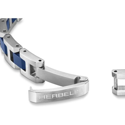 Bracelet Herbelin Cap Camarat en acier brossé et céramique bleue sablée