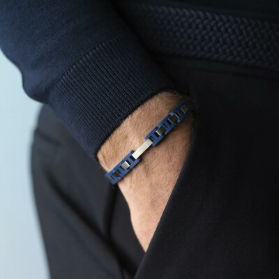 Bracelet Herbelin Cap Camarat en acier brossé et céramique bleue sablée