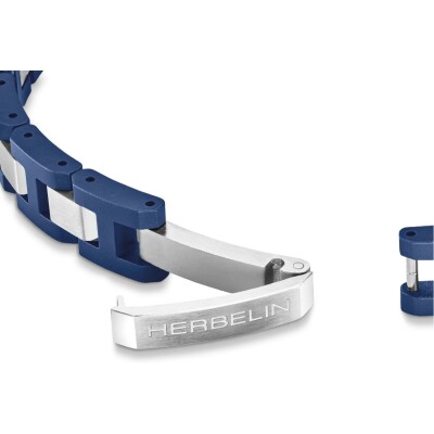 Bracelet Herbelin Cap Camarat en acier brossé et céramique bleue sablée