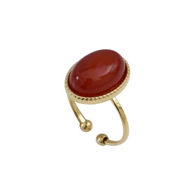 Bague Clyda L'élégante en métal doré et cornaline rouge