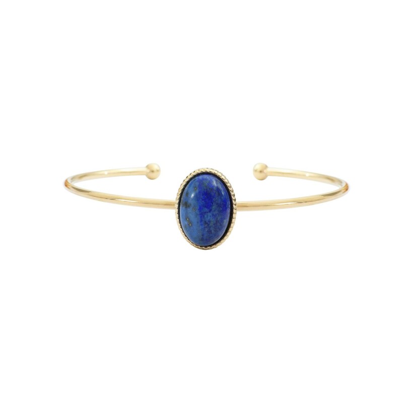 Bracelet jonc Clyda L'élégante en métal doré et lapis lazuli bleue