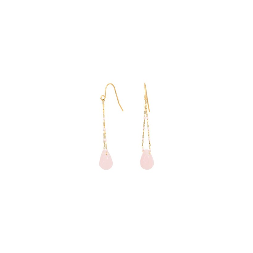 Boucles d'oreilles Clyda L'intrépide en métal doré, email et quartz rose