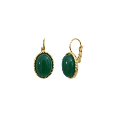 Boucles d'oreilles Clyda L'élégante en métal doré et agathe verte