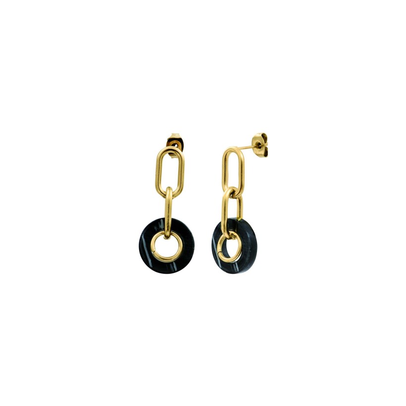 Boucles d'oreilles Clyda en métal doré et acrylique noire