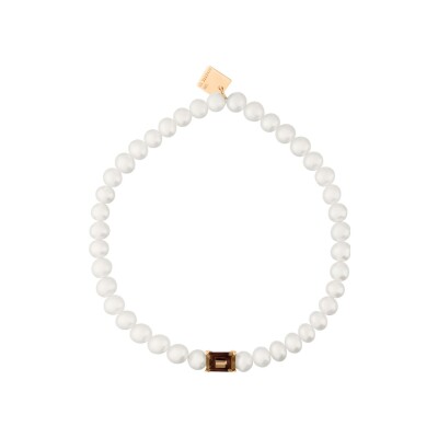 Bracelet GINETTE NY COCKTAIL en or rose, quartz fumé et perles