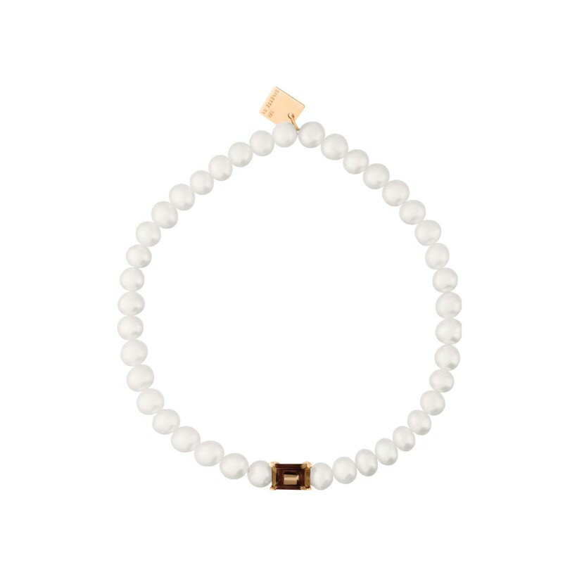 GINETTE NY COCKTAIL bracelet, rose gold, smoked quartz and pearls
