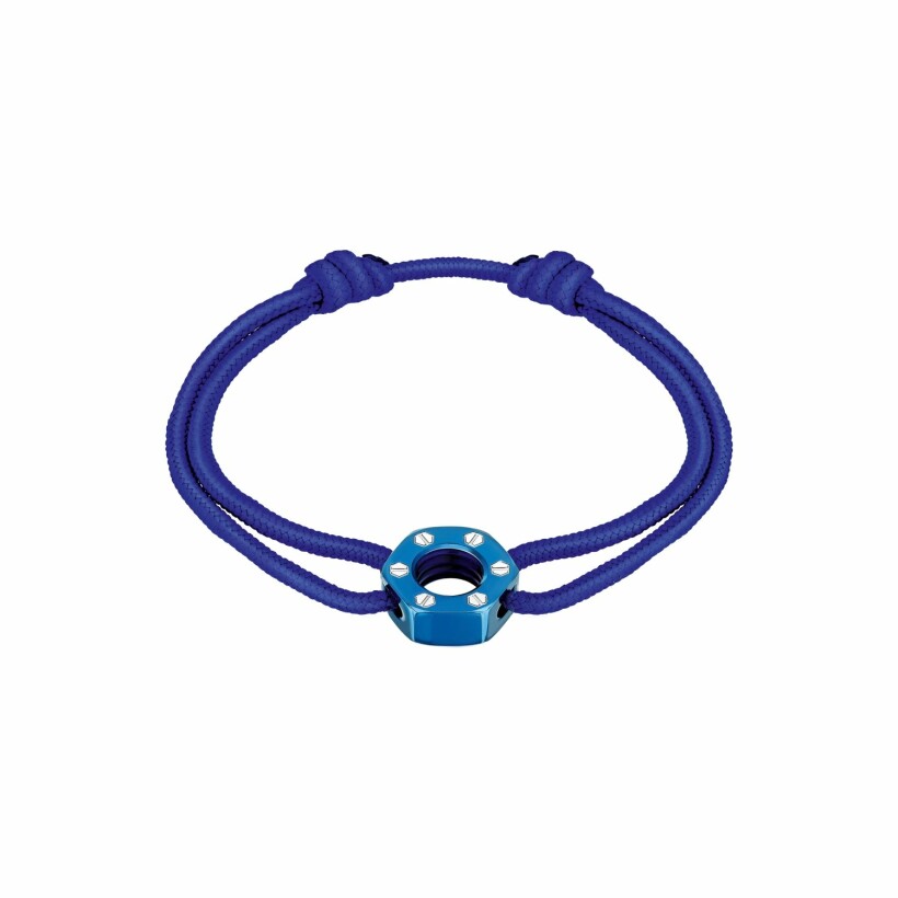 Bracelet sur cordon Omen Ecrou en acier et PVD bleu