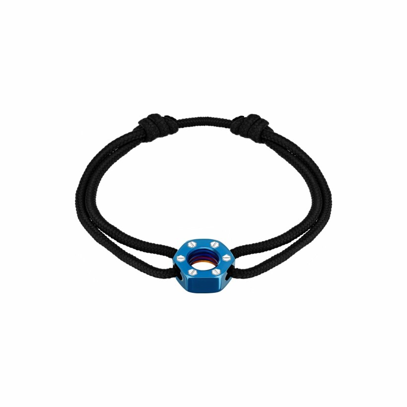 Bracelet sur cordon Omen Ecrou en acier et PVD bleu
