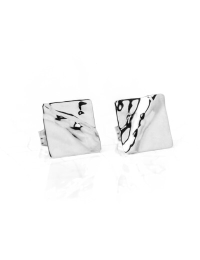 Boucles d'oreilles Maison Ballet by Scarlett carrés froissés en or blanc