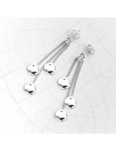 Boucles d'oreilles pendantes Maison Ballet by Scarlett 3 ronds froissés en or blanc