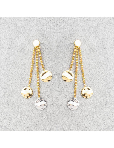 Boucles d'oreilles Maison Ballet by Scarlett pendantes 3 ronds froissés en or jaune
