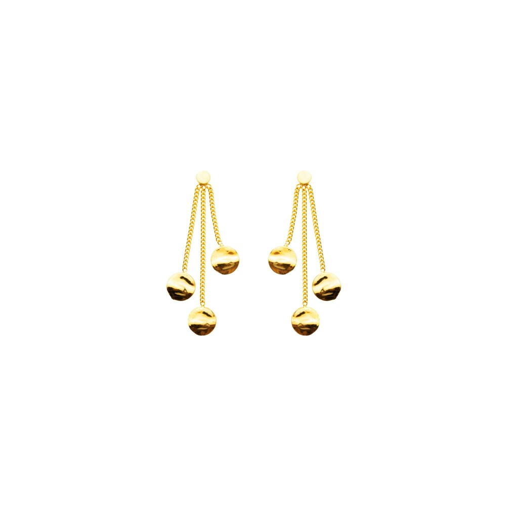 Boucles d'oreilles Maison Ballet by Scarlett pendantes 3 ronds froissés en or jaune