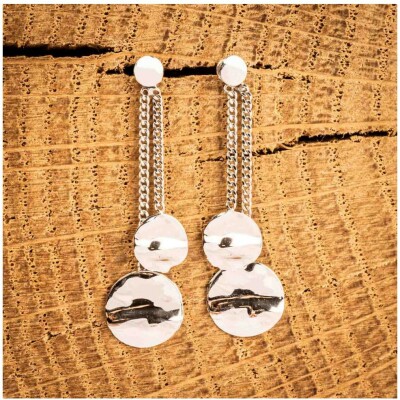 Boucles d'oreilles pendantes Maison Ballet by Scarlett 2 ronds froissés en or blanc