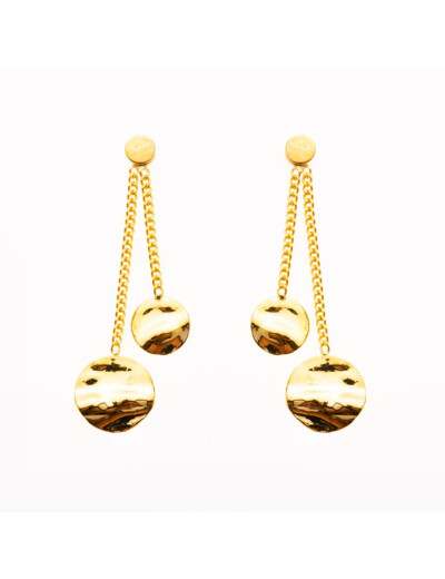 Boucles d'oreilles Maison Ballet by Scarlett pendantes 2 ronds froissés en or jaune