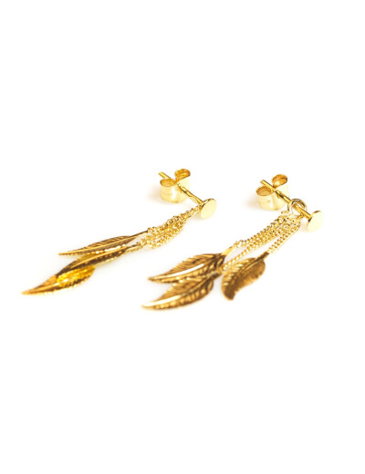 Boucles d'oreilles Maison Ballet by Scarlett pendantes 3 petites plumes en or jaune