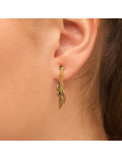 Boucles d'oreilles Maison Ballet by Scarlett pendantes 3 petites plumes en or jaune