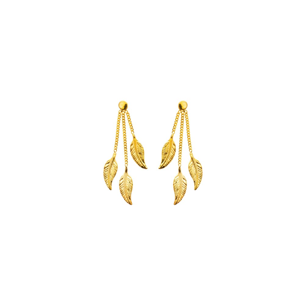 Boucles d'oreilles Maison Ballet by Scarlett pendantes 3 petites plumes en or jaune