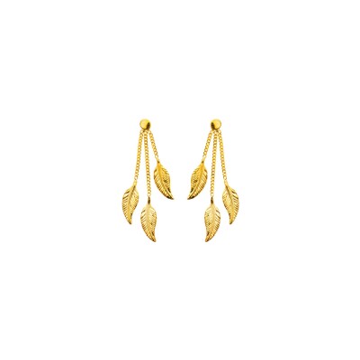 Boucles d'oreilles Maison Ballet by Scarlett pendantes 3 petites plumes en or jaune