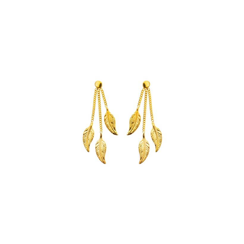 Boucles d'oreilles Maison Ballet by Scarlett pendantes 3 petites plumes en or jaune