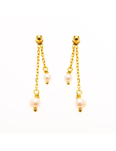 Boucles d'oreilles Maison Ballet by Scarlett en or jaune 9 carats et perle