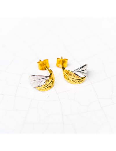 Boucles d'oreilles Maison Ballet by Scarlett double plumes en or blanc et or jaune