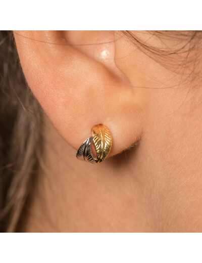 Boucles d'oreilles Maison Ballet by Scarlett double plumes en or blanc et or jaune