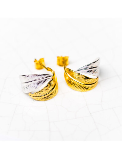 Boucles d'oreilles Maison Ballet by Scarlett double plumes en or blanc et or jaune