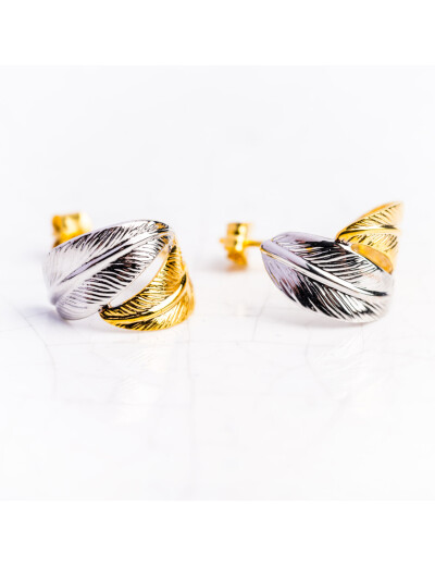 Boucles d'oreilles Maison Ballet by Scarlett double plumes en or blanc et or jaune