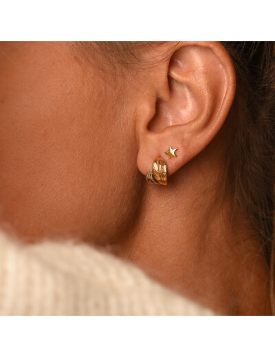 Boucles d'oreilles Maison Ballet by Scarlett double plumes en or blanc et or jaune