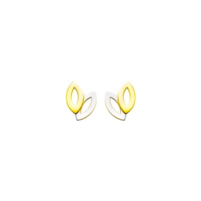 Boucles d'oreilles Maison Ballet by Scarlett navettes double lisse en or blanc et or jaune