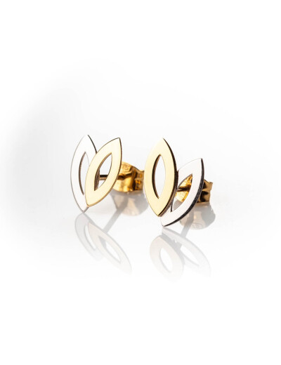 Boucles d'oreilles Maison Ballet by Scarlett navettes double lisse en or blanc et or jaune