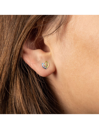 Boucles d'oreilles Maison Ballet by Scarlett navettes double lisse en or blanc et or jaune