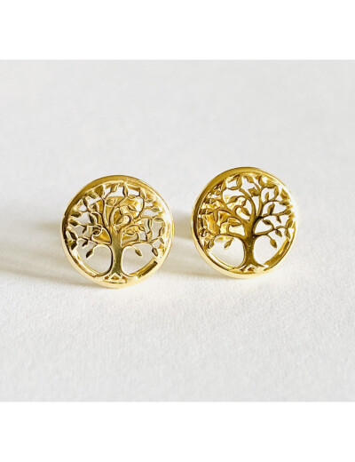 Boucles d'oreilles Maison Ballet by Scarlett rond et arbre de vie en or jaune 9 carats
