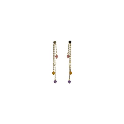 Boucles d'oreilles Maison Ballet by Scarlett en or jaune 9 carats, perle de culture d'eau douce, tourmaline, ambre et améthyste