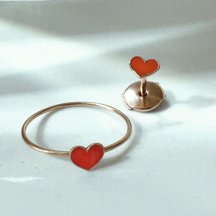 Bague Vanrycke Emoji Cœur en or rose et email