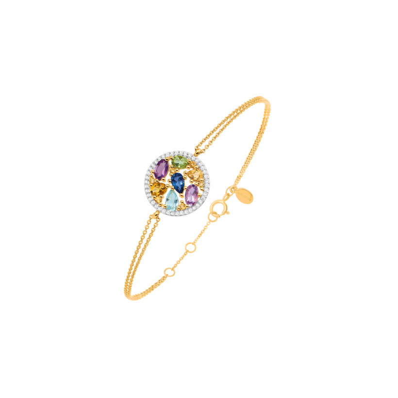 Bracelet or jaune, diamants et pierres multicolores
