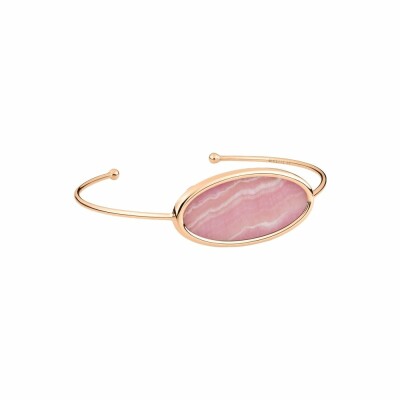 Bracelet Ginette NY ELLIPSES & SEQUINS open bangle en rhodocrosite et or rose